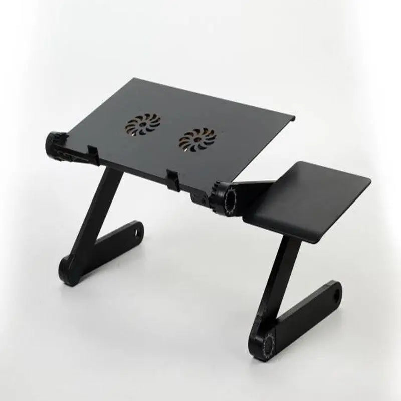 Aluminum Alloy Folding Laptop Desk — 360° Adjustable, Mouse Panel, Optional Cooling Fan, 42x26cm