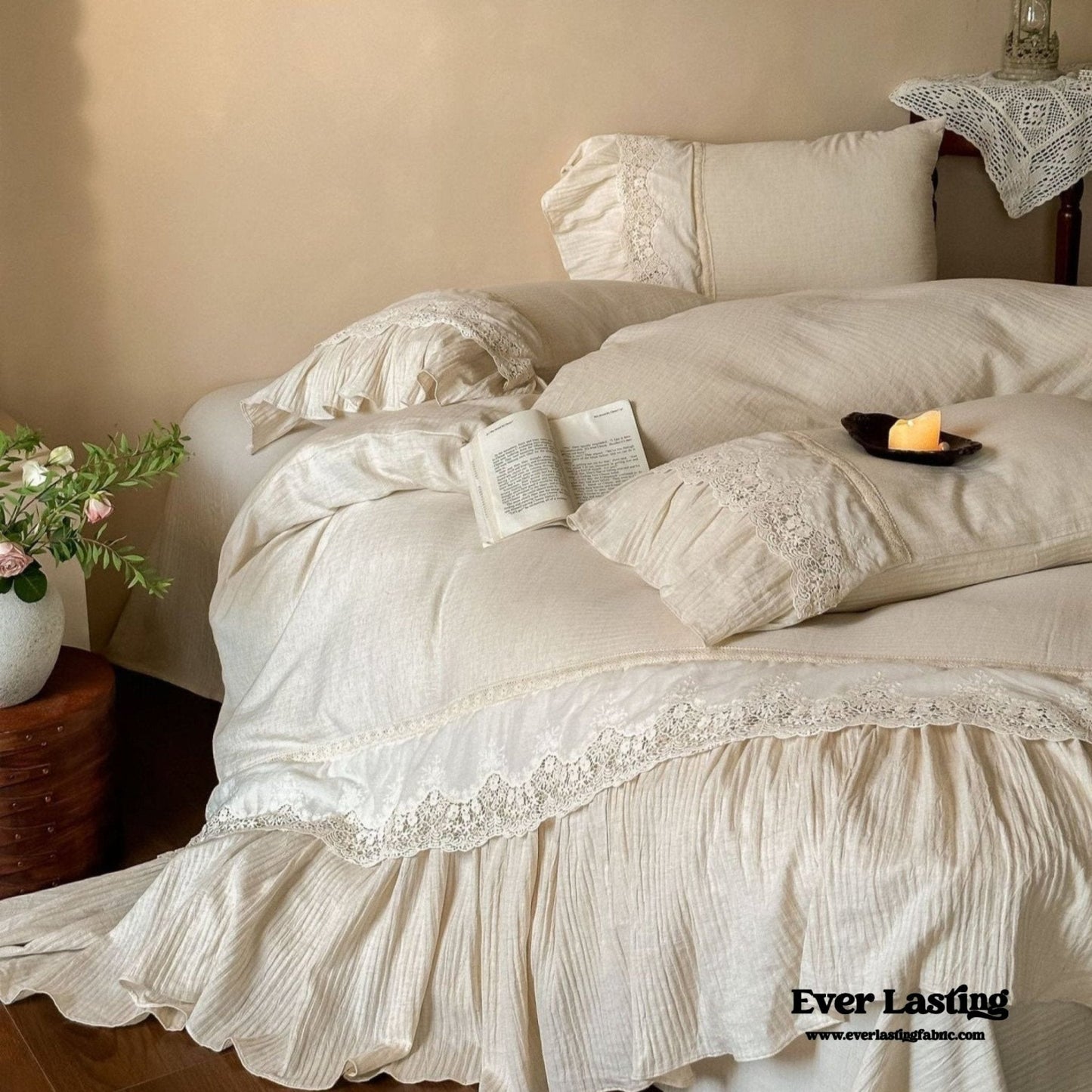 Amelie Lace Embroidered Linen Cotton Bedding Set