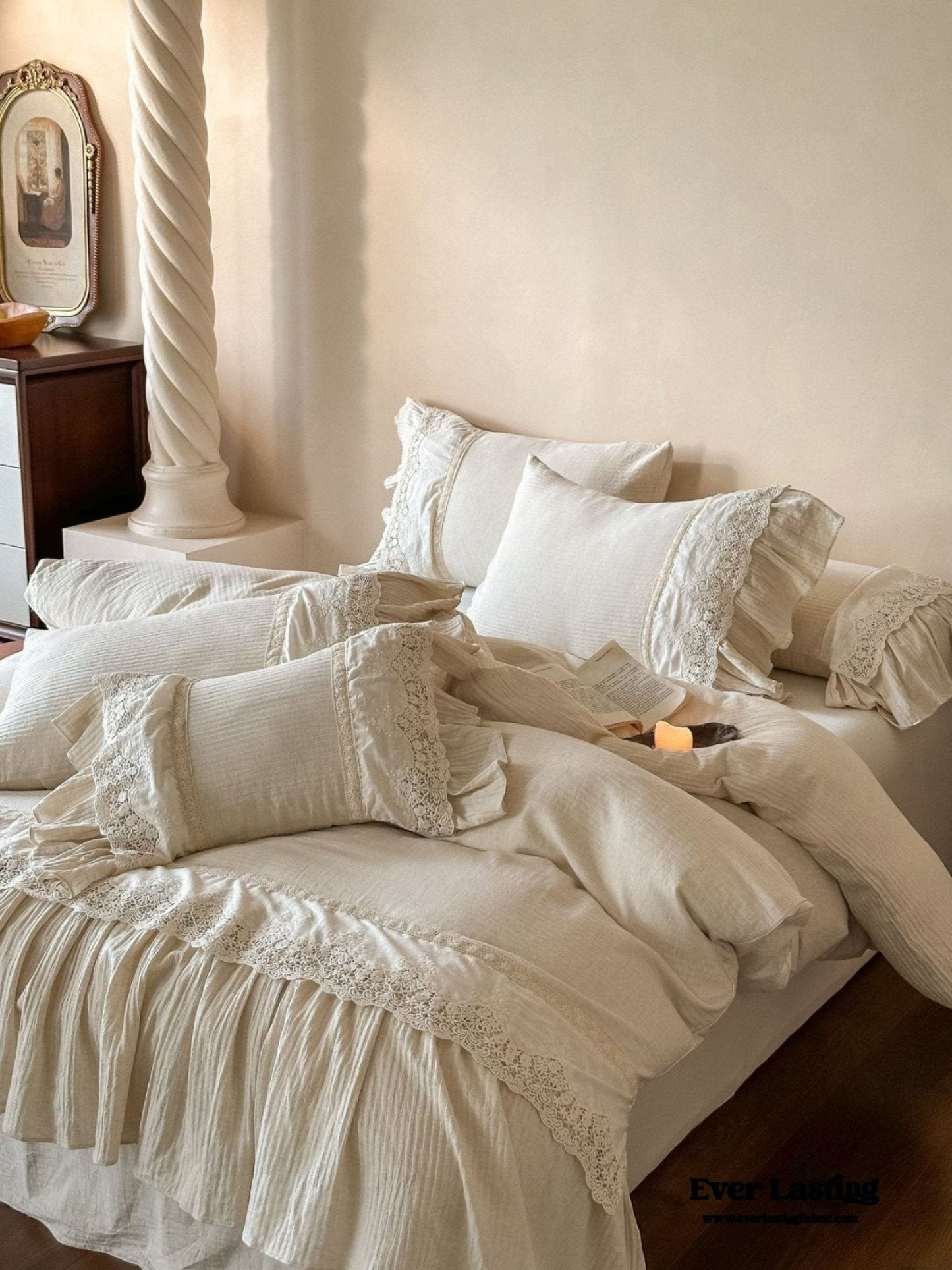 Amelie Lace Embroidered Linen Cotton Bedding Set