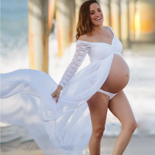 American White Sexy Long Sleeve Lace Maternity Dress
