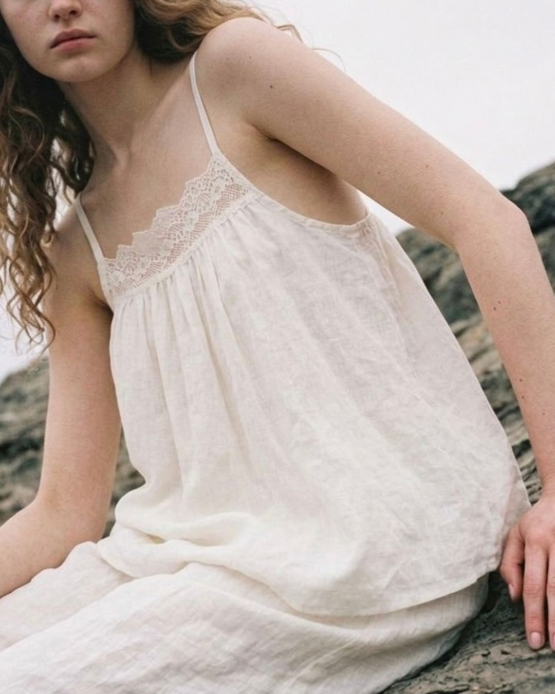 Amie Lace Collar Satin Lightweight Pajama Set / White