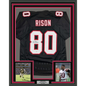 Framed Autographed/Signed Andre Rison 35x39 Atlanta Black Football Jersey Beckett BAS COA