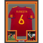 Framed Autographed/Signed Andres Iniesta 35x39Spain Red World Cup Soccer Futbol Jersey Beckett BAS COA