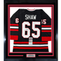 Framed Autographed/Signed Andrew Shaw 35x39 Chicago Black Hockey Jersey JSA COA