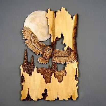 Animal Carving Handcraft Wall Hanging Wood Raccoon Bear Deer Hand-Painted