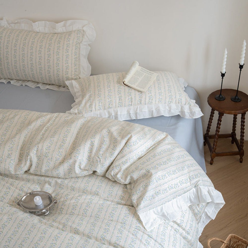 Annie Lace Ruffle Floral Bedding Set / Blue