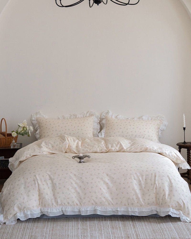 Annie Lace Ruffle Floral Bedding Set / Blue