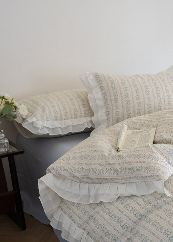 Annie Lace Ruffle Floral Bedding Set / Blue