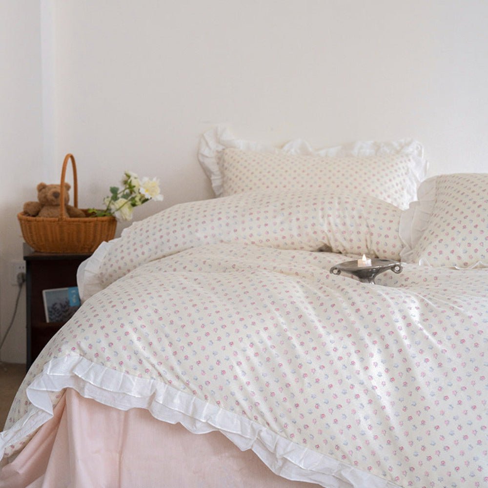 Annie Lace Ruffle Floral Bedding Set / Blue