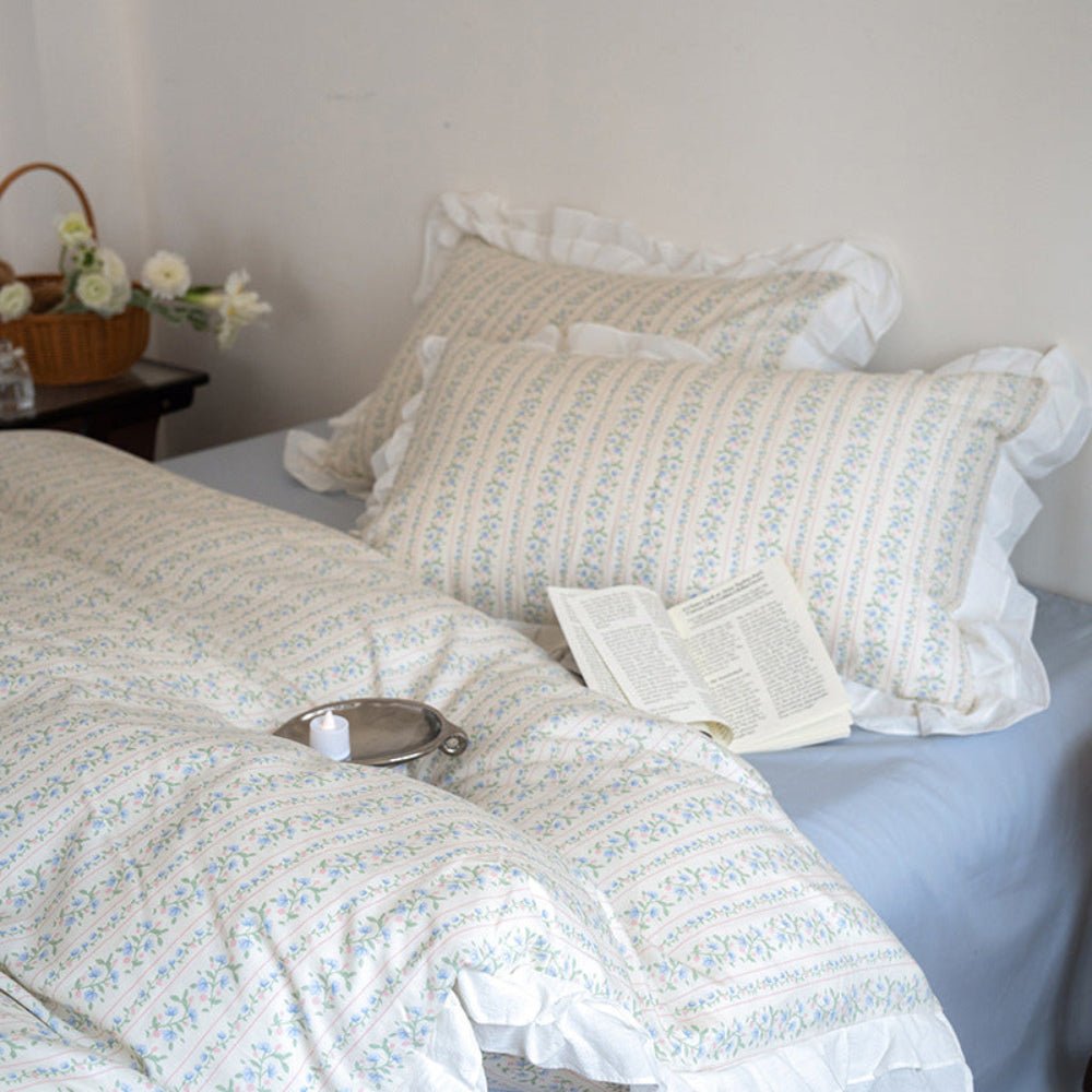 Annie Lace Ruffle Floral Bedding Set / Blue
