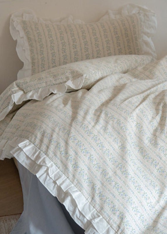 Annie Lace Ruffle Floral Bedding Set / Blue