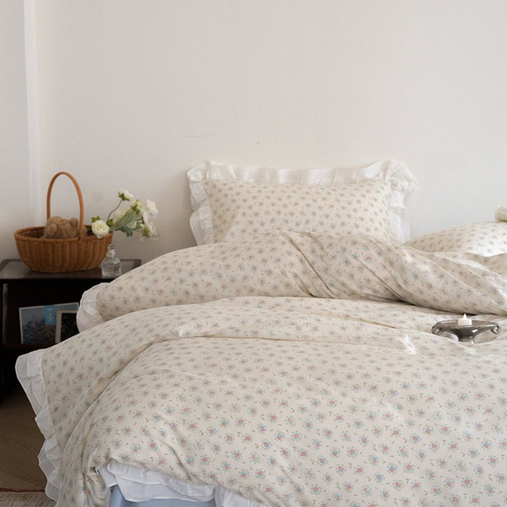 Annie Lace Ruffle Floral Bedding Set / Blue