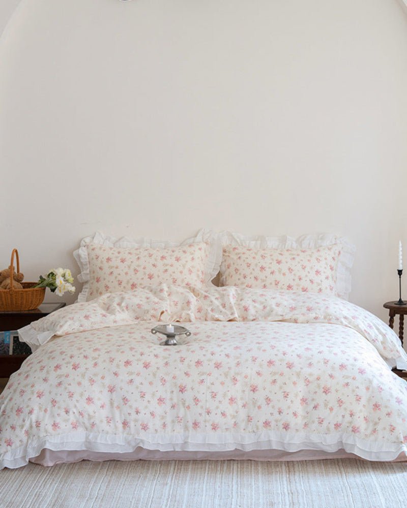 Annie Lace Ruffle Floral Bedding Set / Blue