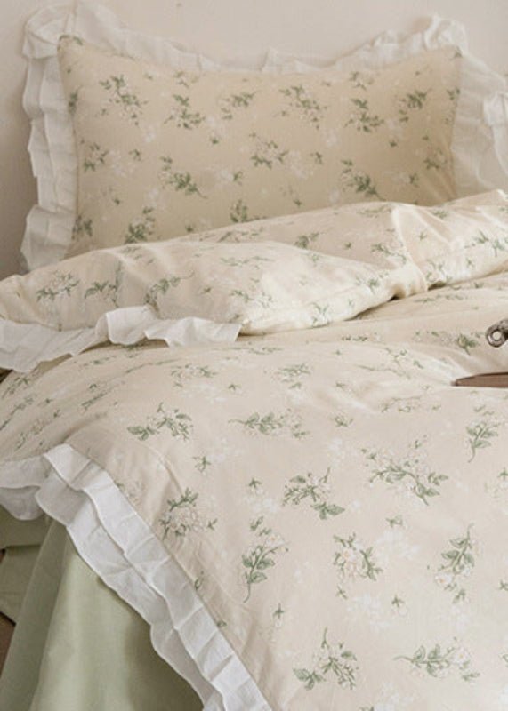 Annie Lace Ruffle Floral Bedding Set / Cream Blue