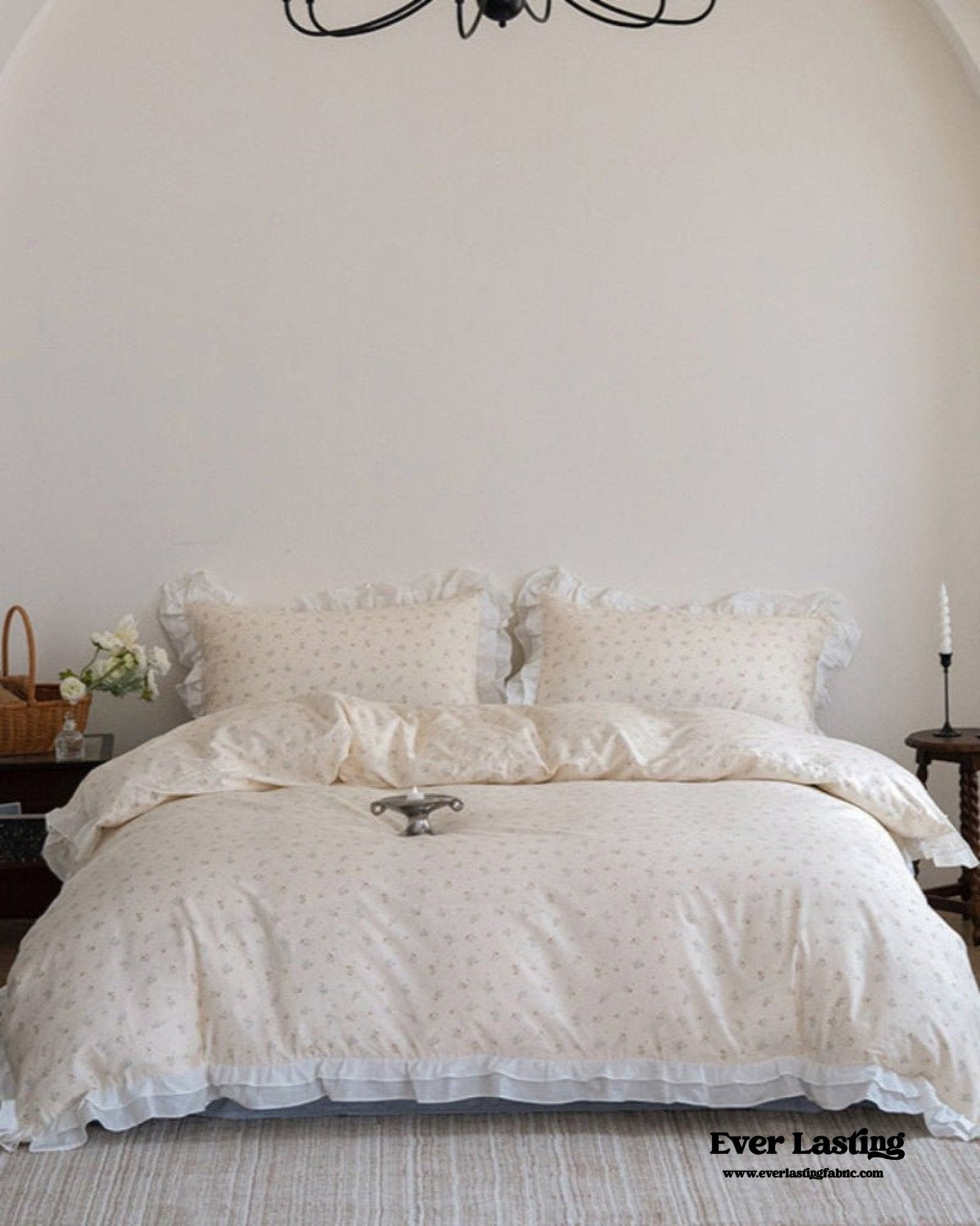 Annie Lace Ruffle Floral Bedding Set / Pink Beige