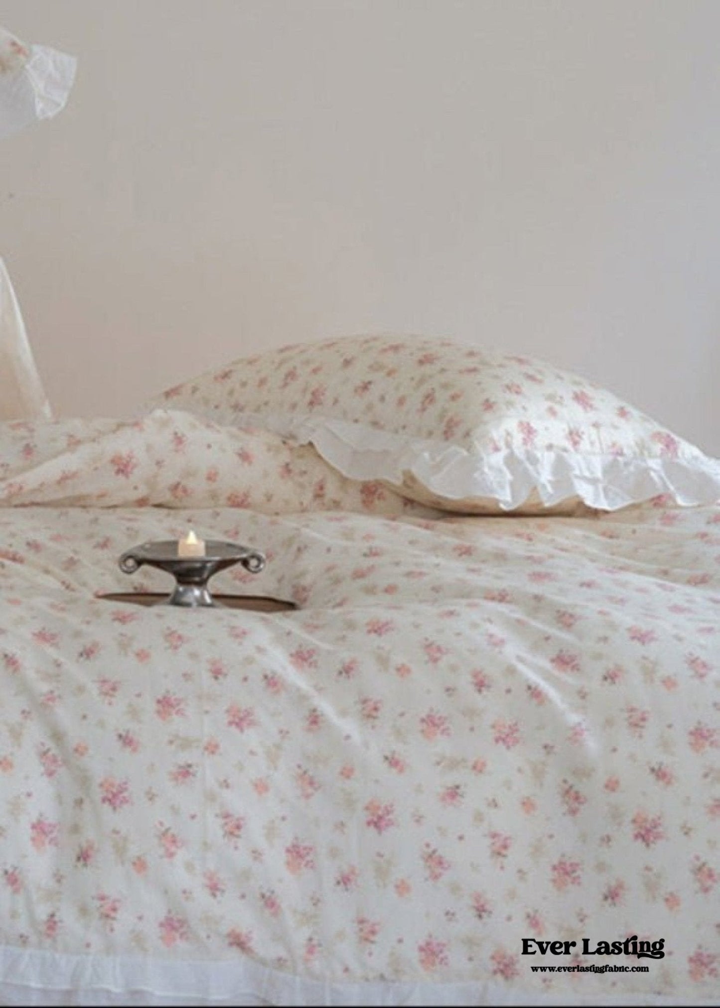 Annie Lace Ruffle Floral Bedding Set / Pink Beige