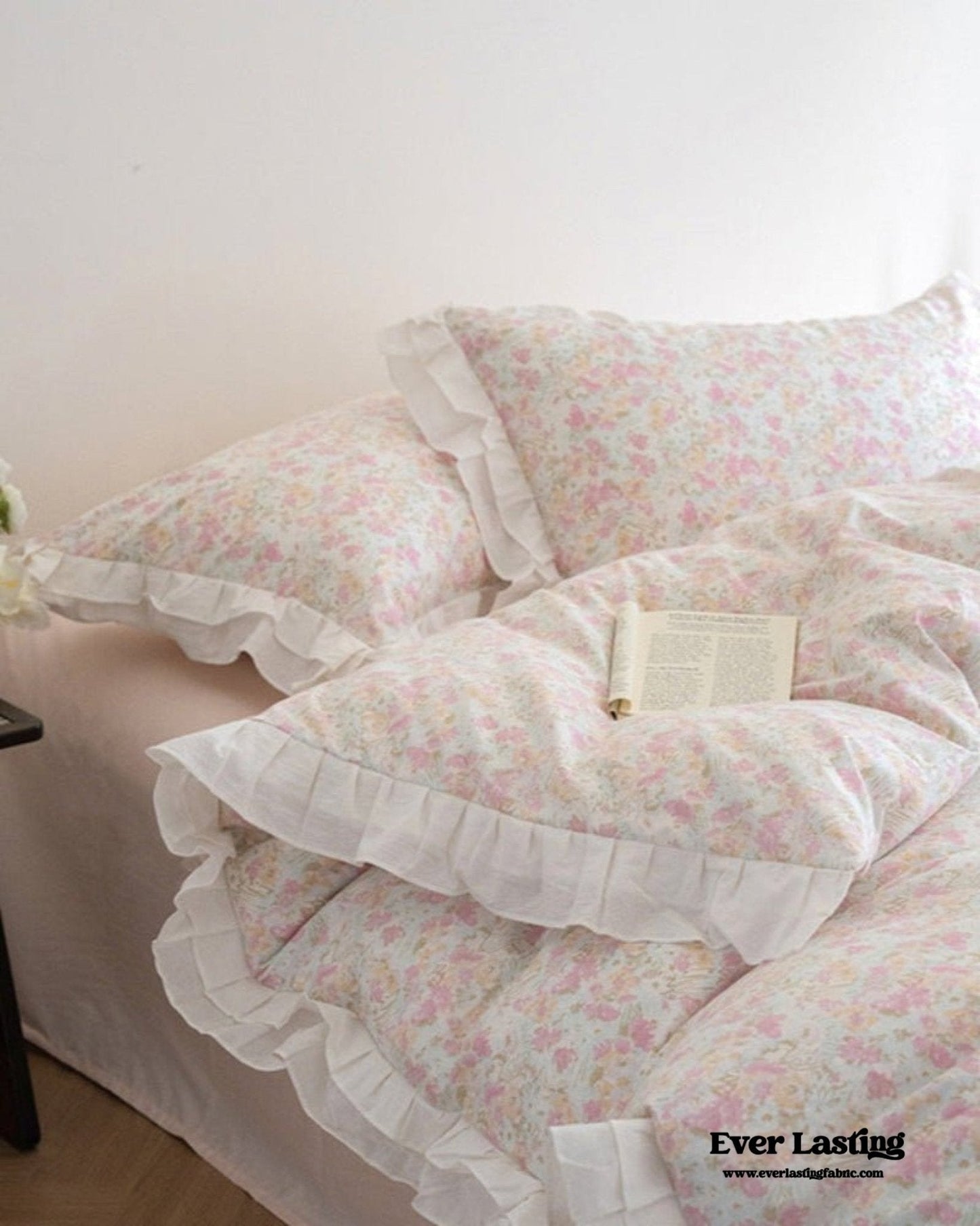 Annie Lace Ruffle Floral Bedding Set / Pink Beige