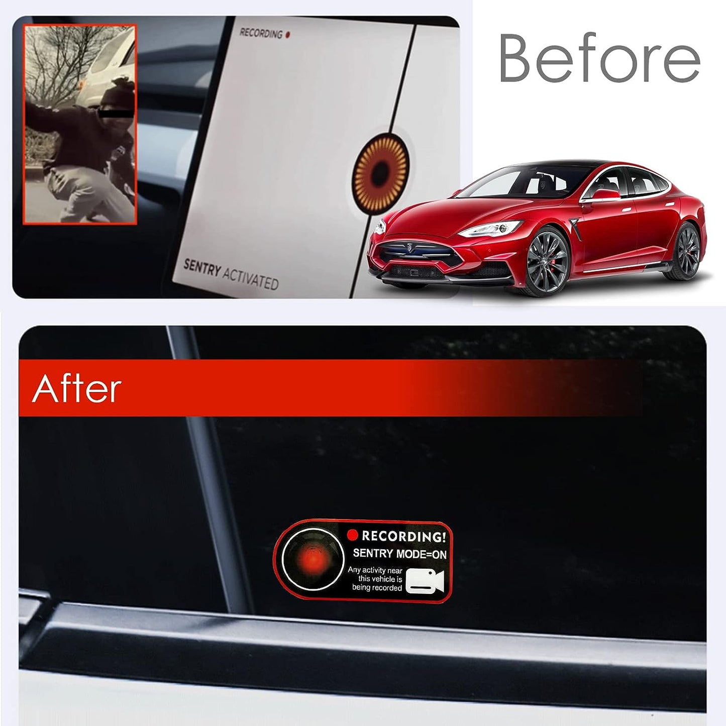 Anti-Theft Warning Sentry Mode Clings (4pcs) for Tesla