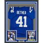 Framed Autographed/Signed Antoine Bethea 35x39 Indianapolis Blue Football Jersey JSA COA