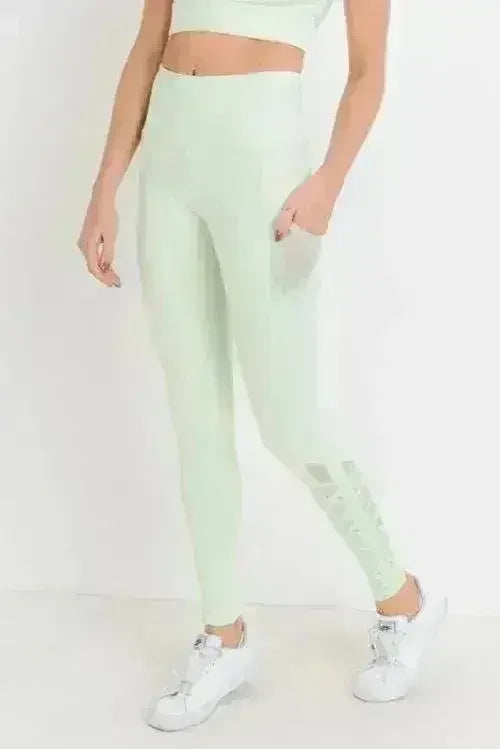 Highwaist Hybrid Mesh & Lattice Straps Full Pocket Leggings