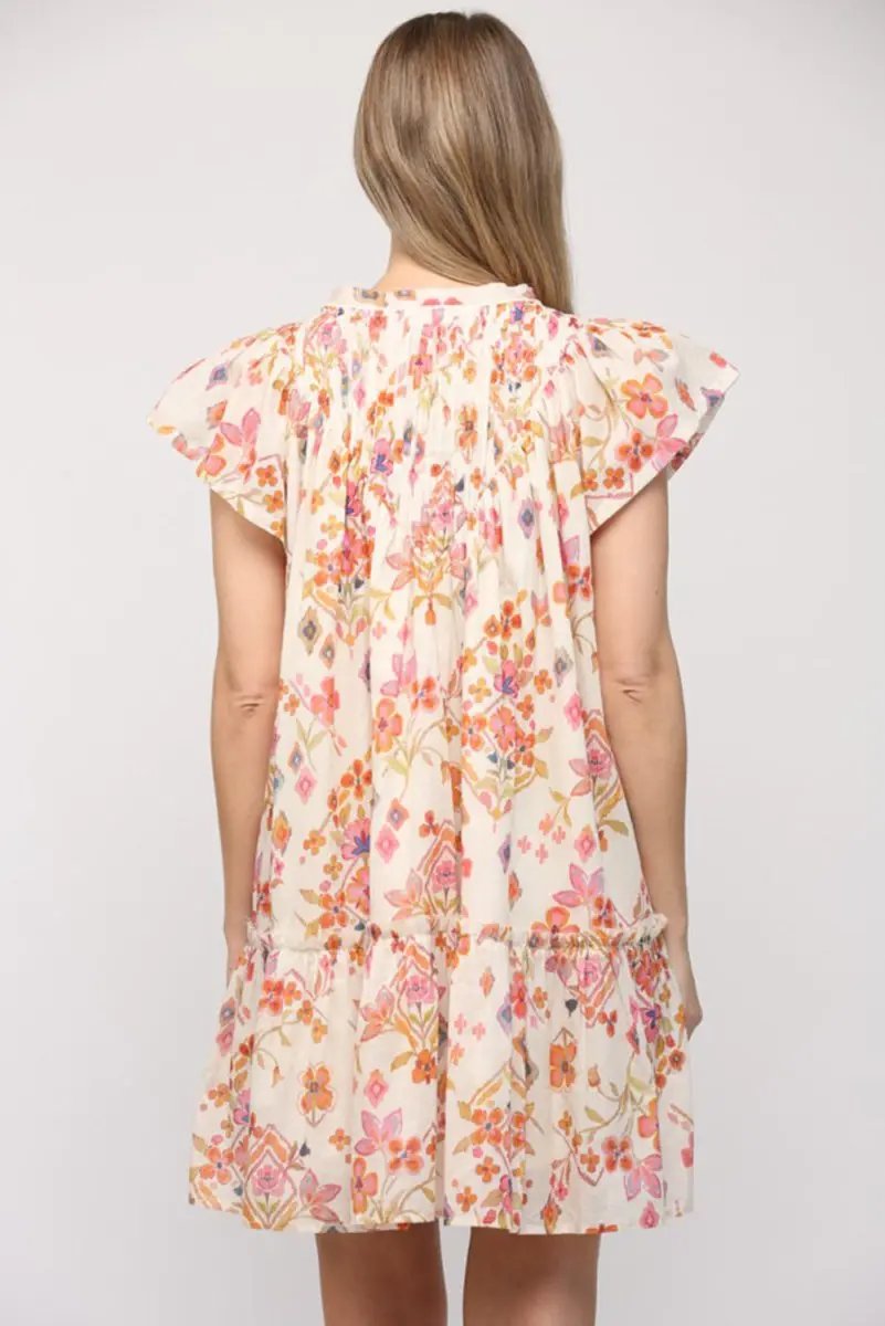 Dresses Love Salve  Apricot Floral Geometric Print Ruffled Trim