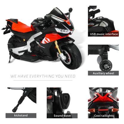Aprilia 12V Electric Motorcycle for Kids - 2 Wheels, Ages 3-10