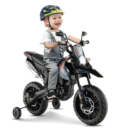Aprilia Licensed Kids Ride On Motorcycle with 2 Training Wheels in Navy Blue