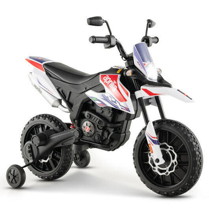 Aprilia Licensed Kids Ride On Motorcycle with 2 Training Wheels - White, Built to Last