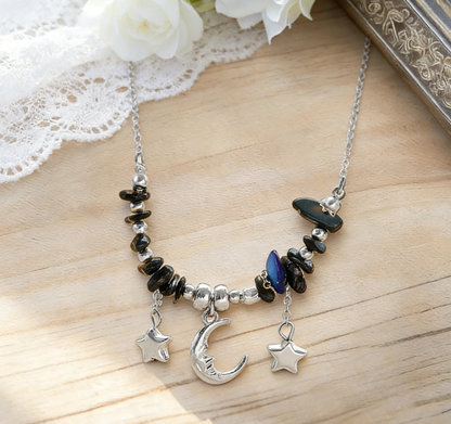 Colorful Chip Stone Boho Sun Moon Necklace