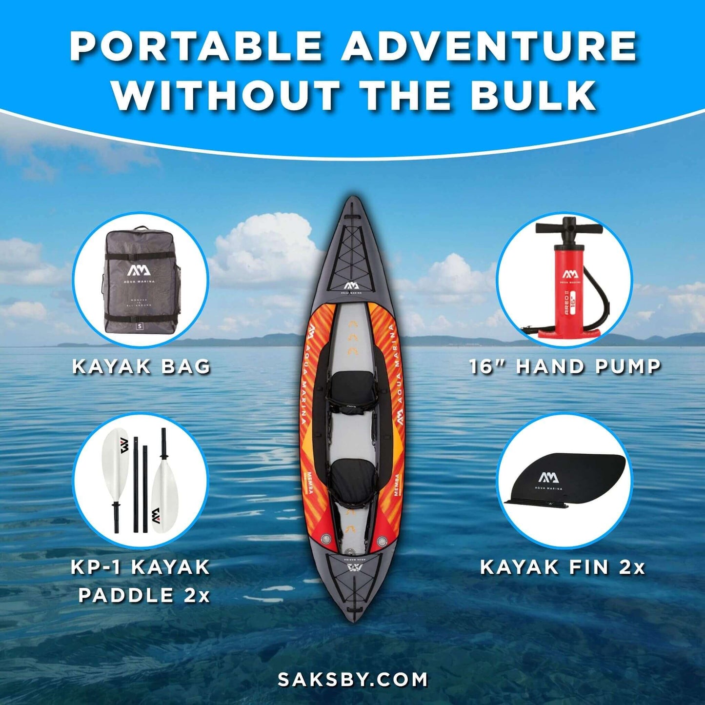 Aqua Marina Memba 390 Premium 12FT 2-Person Touring Kayak With DWF Deck And Paddles [ME-390] (SAK17282)