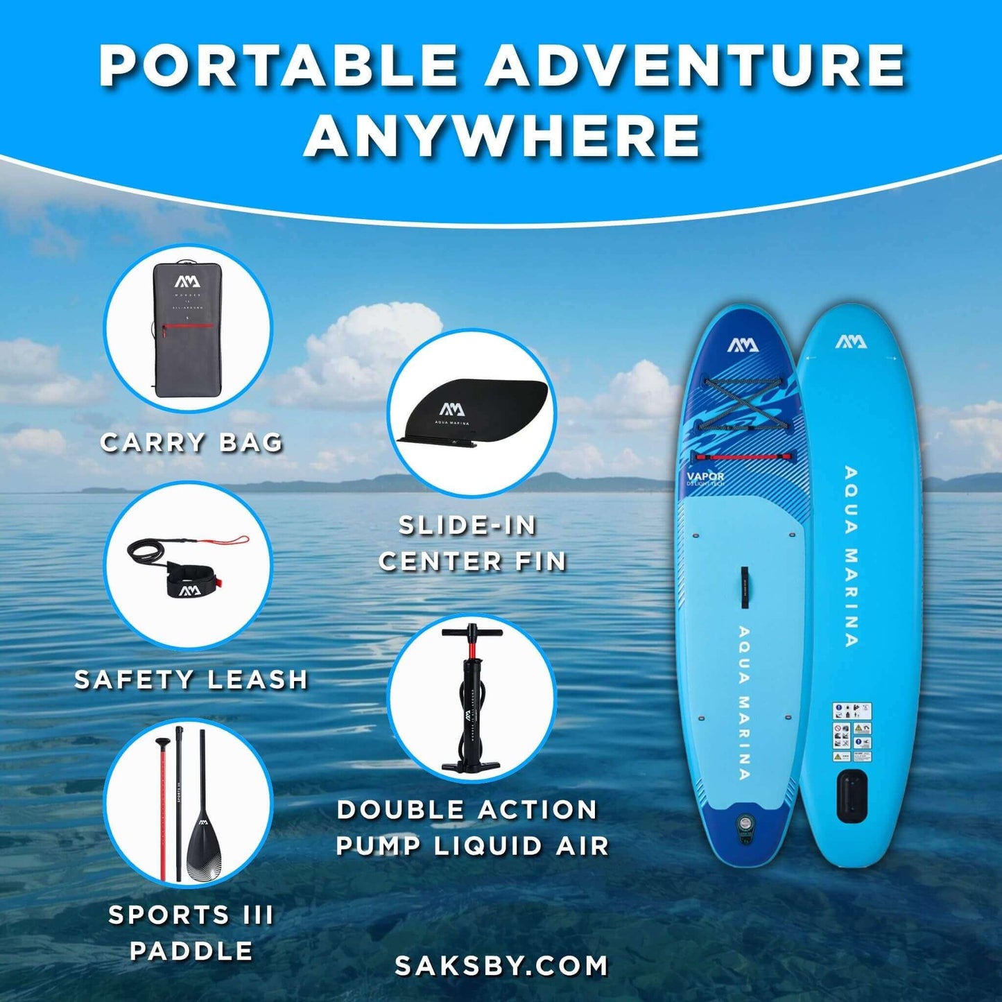 Aqua Marina Vapor 10FT All-Around SUP W/ Sand Ripple Grooved EVA Footpad [BT-23VAP] (SAK60532)