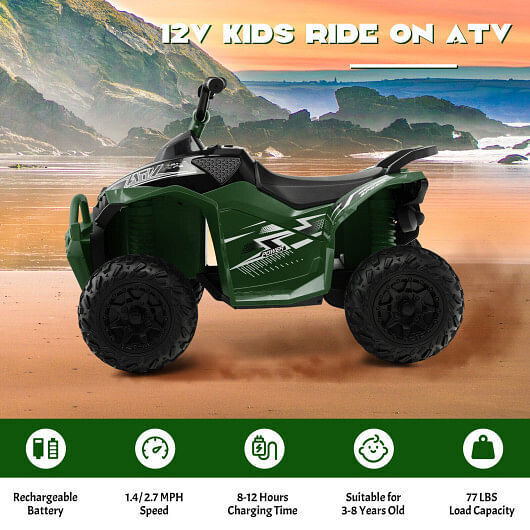 Army Green 12V Kids Ride On ATV with High/Low Speed and Comfortable Seat