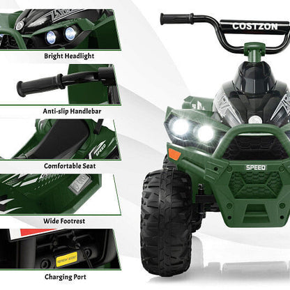 Army Green 12V Kids Ride On ATV with High/Low Speed and Comfortable Seat