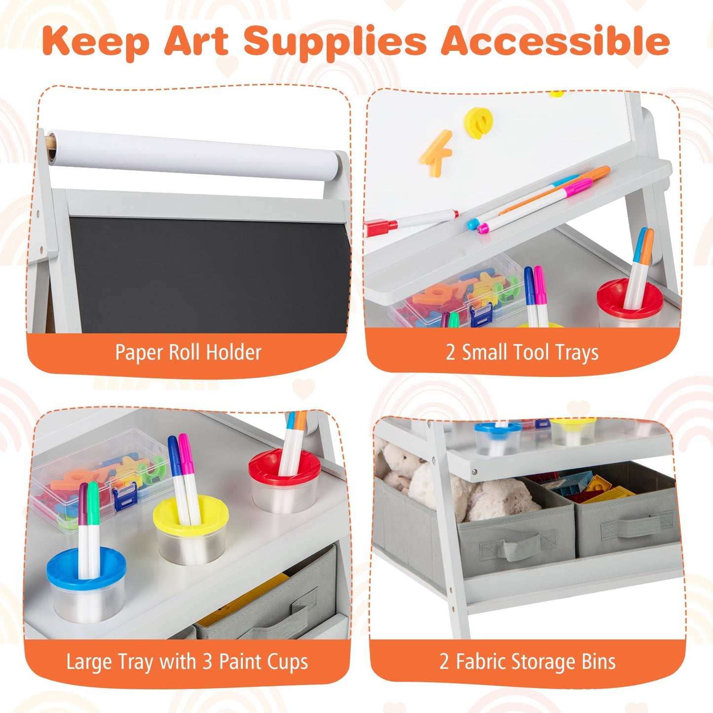 3-in-1 Art Easel for Kids with Magnetic Chalkboard and Whiteboard-Gray
