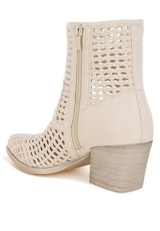 Shoes Rag Company Artisole Woven Pleather Block Heel Boots - Stylish Comfort Footwear