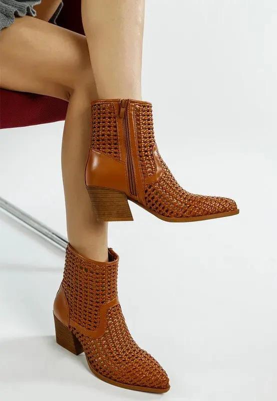 Shoes Rag Company Artisole Woven Pleather Block Heel Boots - Stylish Comfort Footwear