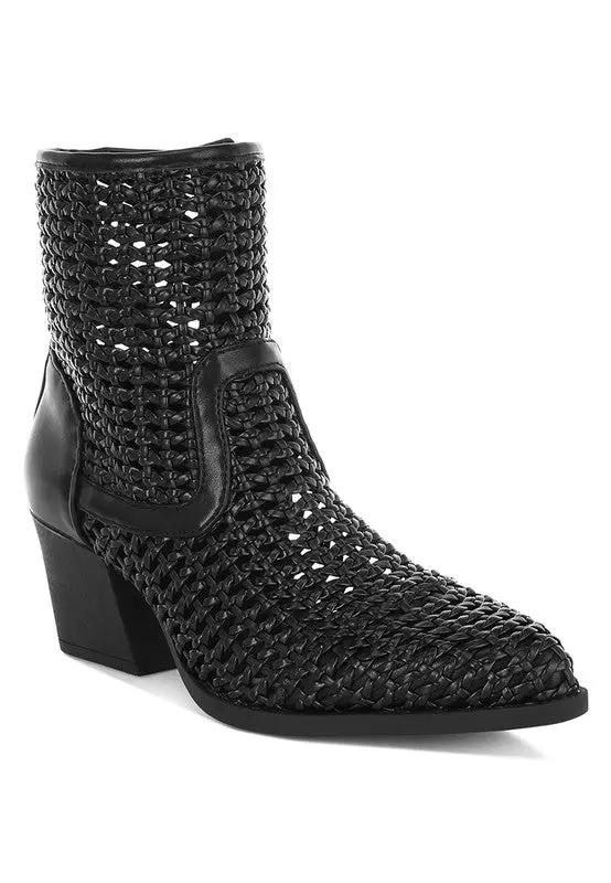 Shoes Rag Company Artisole Woven Pleather Block Heel Boots - Stylish Comfort Footwear