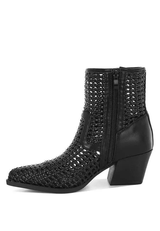 Shoes Rag Company Artisole Woven Pleather Block Heel Boots - Stylish Comfort Footwear