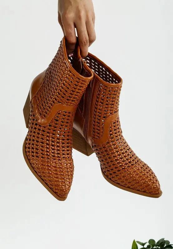 Shoes Rag Company Artisole Woven Pleather Block Heel Boots - Stylish Comfort Footwear