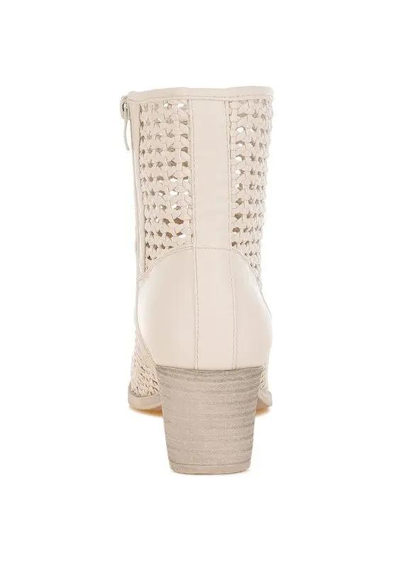 Shoes Rag Company Artisole Woven Pleather Block Heel Boots - Stylish Comfort Footwear