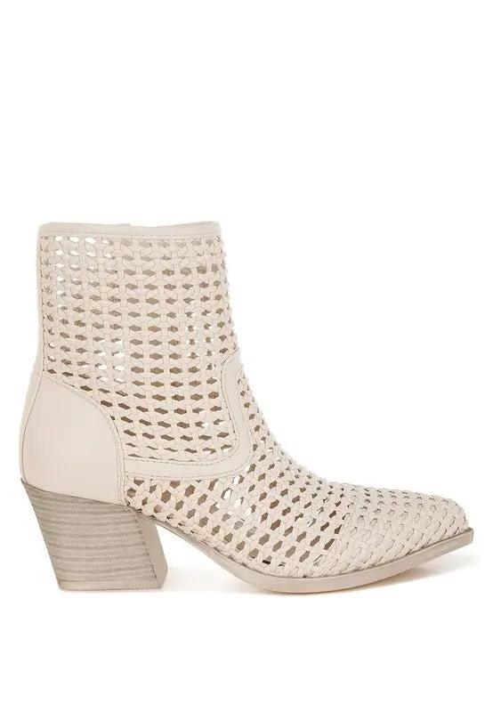 Shoes Rag Company Artisole Woven Pleather Block Heel Boots - Stylish Comfort Footwear
