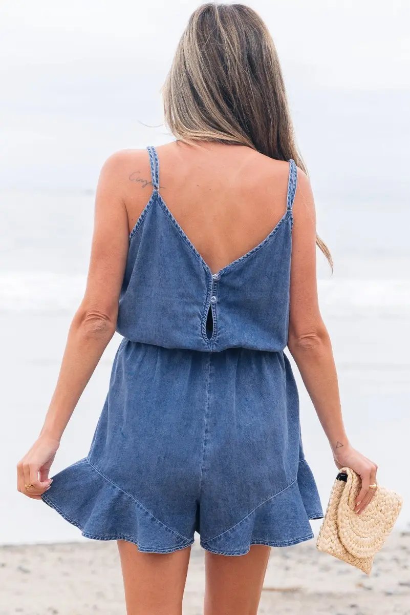 Accessories Love Salve  Ashleigh Blue Spaghetti Straps V Neck Belted