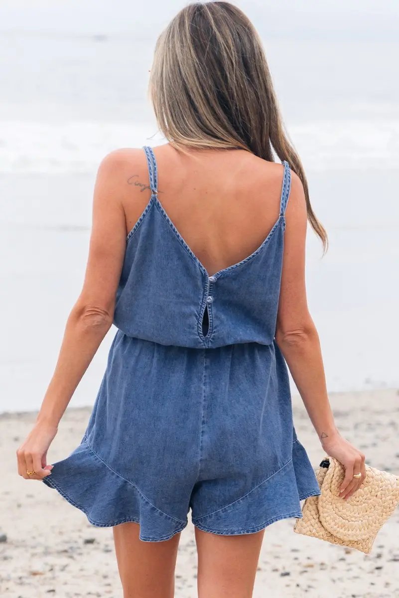 Accessories Love Salve  Ashleigh Blue Spaghetti Straps V Neck Belted