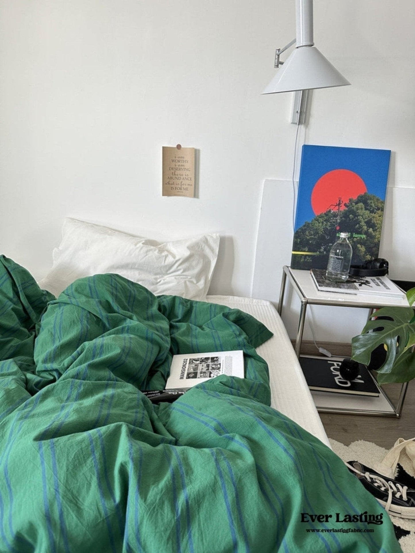 Assorted Washed Cotton Striped Duvet Cover / Forest Green