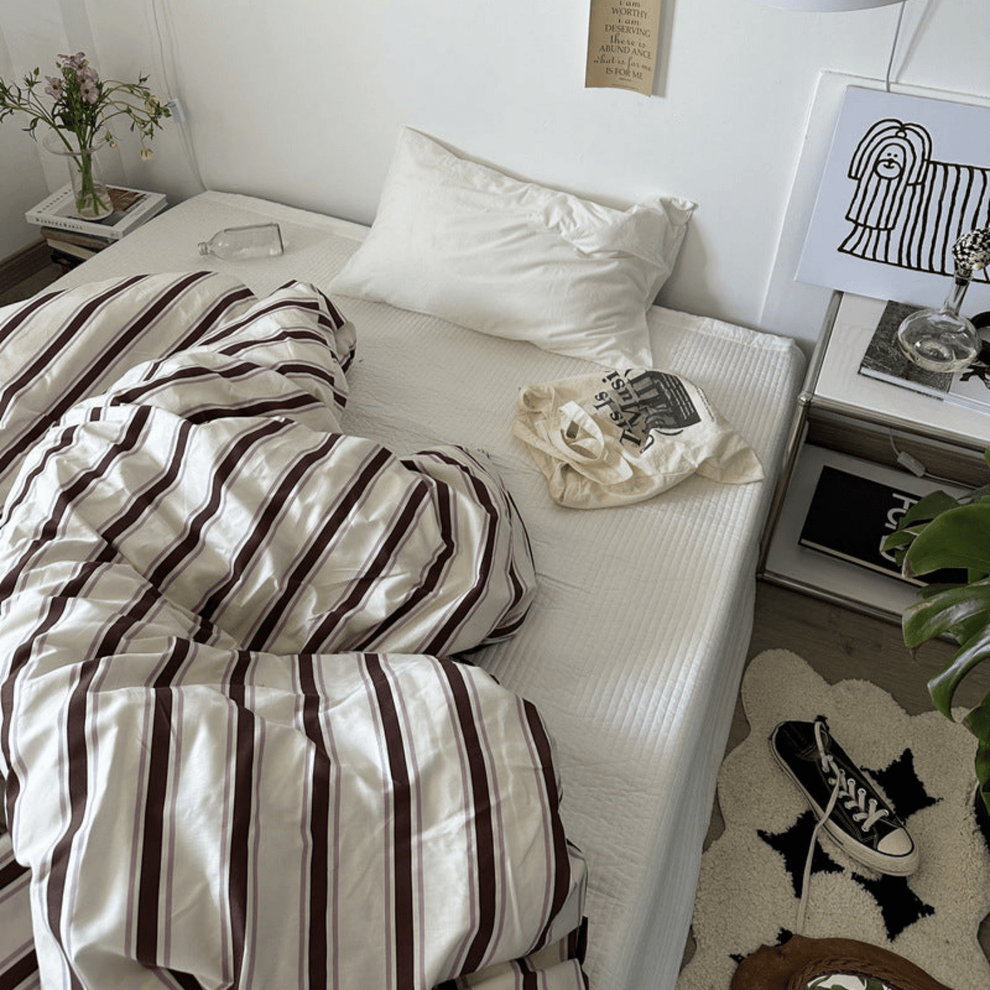 Assorted Washed Cotton Striped Duvet Cover / Pink Brown