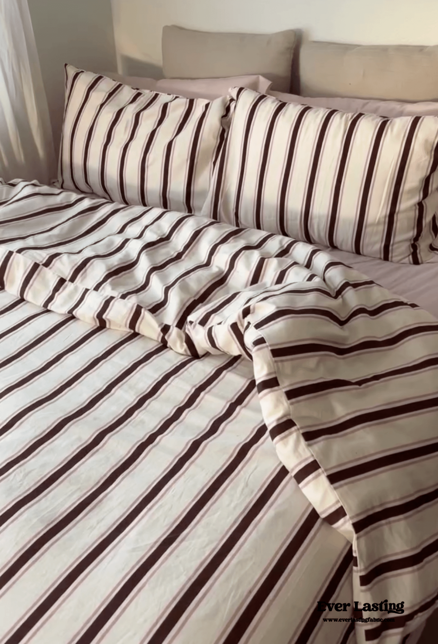 Assorted Washed Cotton Striped Duvet Cover / Pink Brown