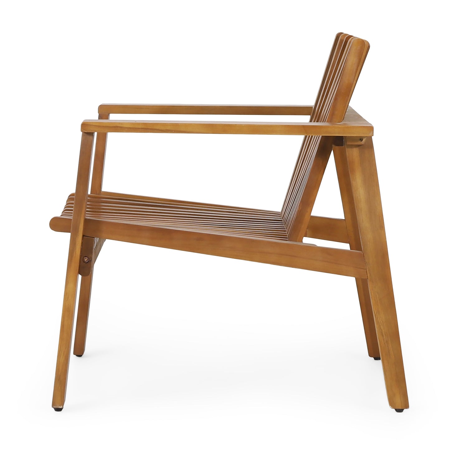 Outdoor Acacia Wood Slatted Club Chairs, Set of 2, Teak Finish