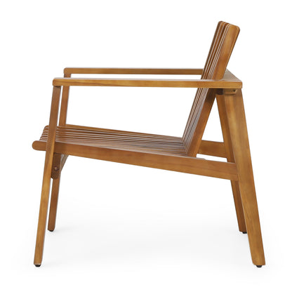 Outdoor Acacia Wood Slatted Club Chairs, Set of 2, Teak Finish