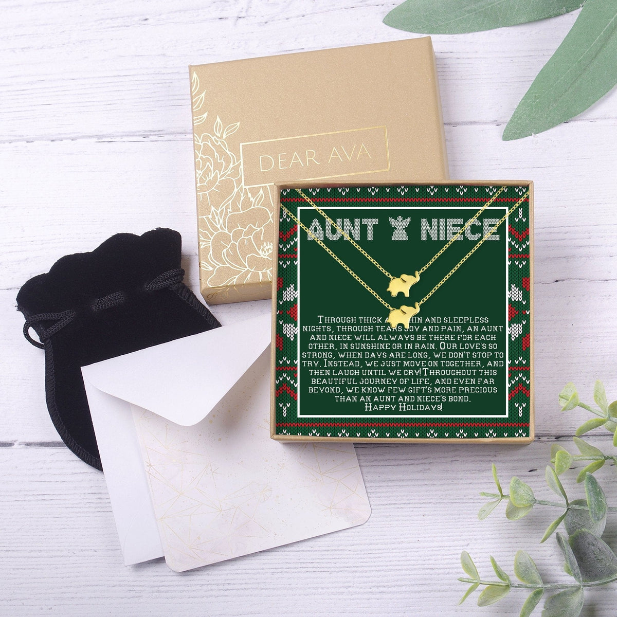 Aunt-Niece Christmas  Elephant Necklace Set