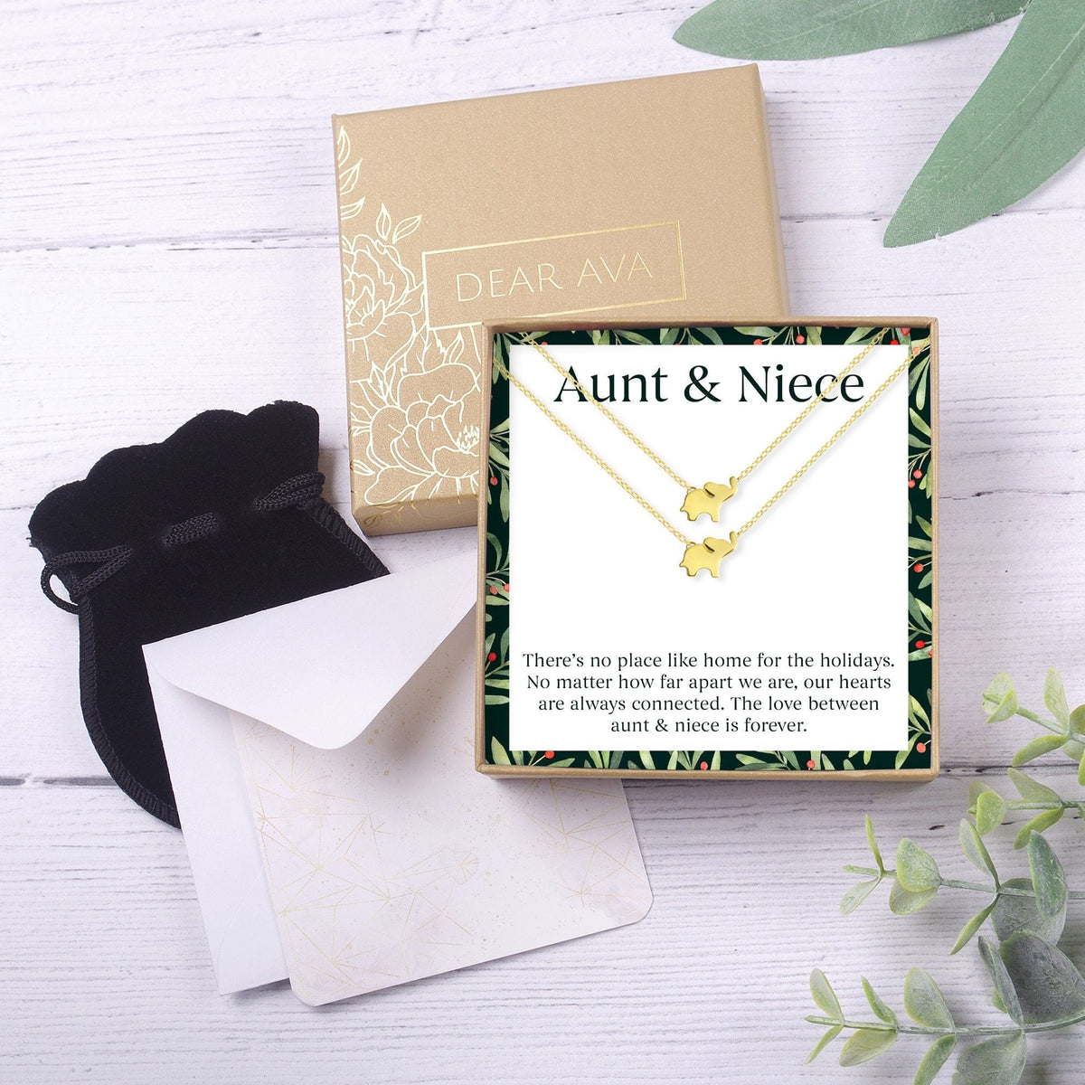 Aunt-Niece Christmas  Elephant Necklace Set